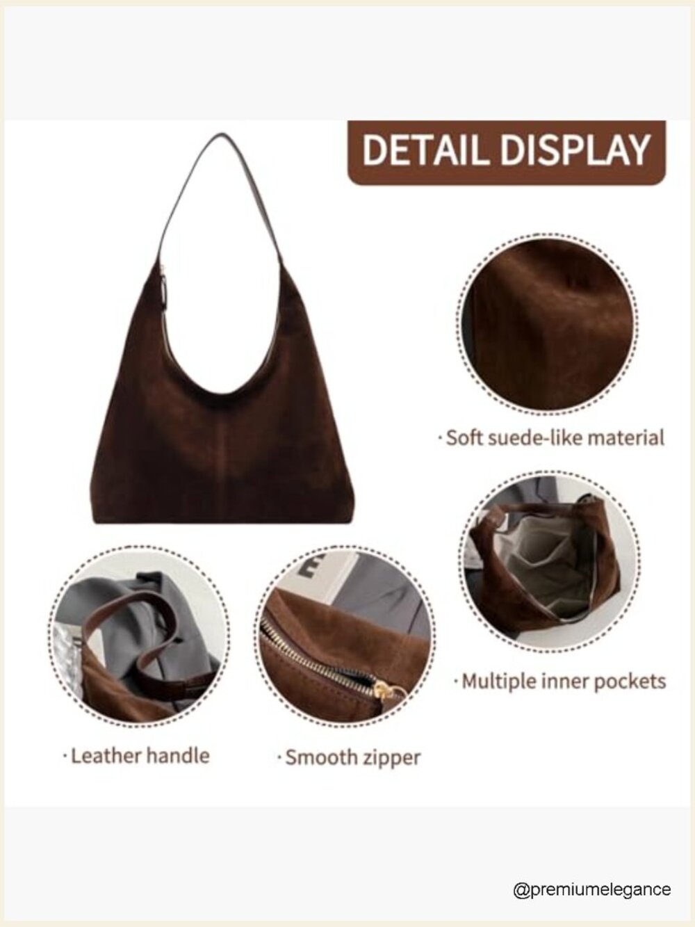 Classic Black Suede Hobo Bag - Minimal Shoulder Tote - Picture 4 of 7
